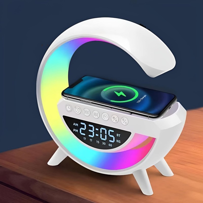 Mini Wireless Charger Speaker, Wireless Charger Atmosphere Lamp, Alarm Clock with Wireless Charger, Bedside Lamps, Ambient