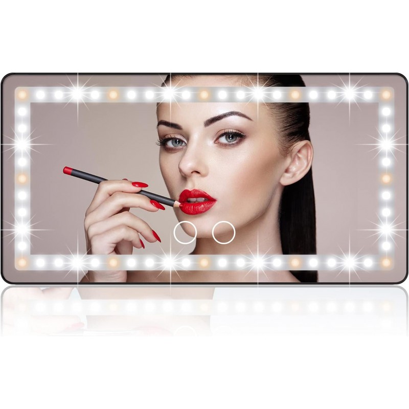 Miroir de courtoisie pour pare-soleil de voiture, miroir de maquillage rechargeable avec 3 modes d'éclairage et 60 LED - Miroir