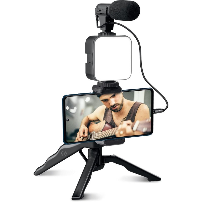 Mobility Lab - ML305578 - Kit Vlogging - Trépied spécial ou poignée - Support Smartphone Universel - Lumière vidéo - Microphone