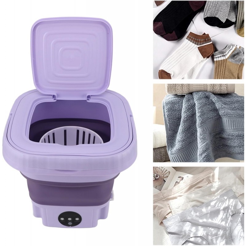 banapoy Machine à Laver Portable Pliable, Mini Lave-Seau Automatique de 11 L avec Tuyau de Drainage, Lave-Linge de Voyage pour