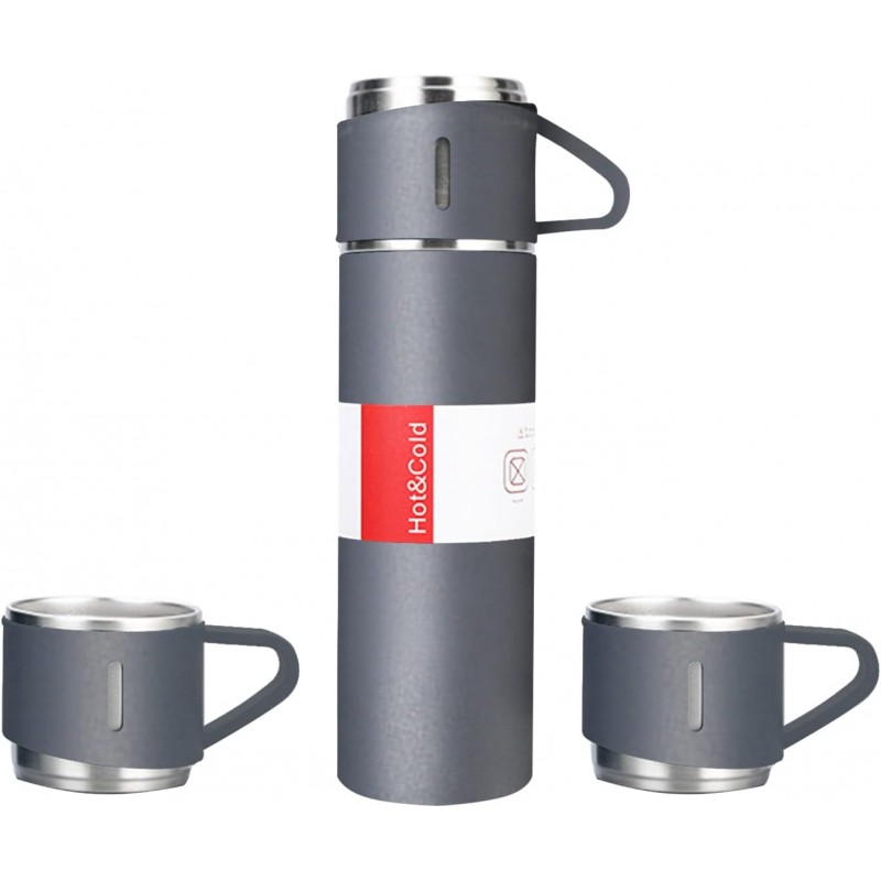 HUIOP Tasse de Voyage à café, Bouteille Isotherme 500L avec 2 Tasses supplémentaires Tasse de Voyage à café en Acier Inoxydable