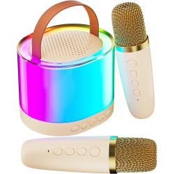 Ankuka Machine Karaoké Portable avec 2 Microphones sans Fil, Enceinte Bluetooth avec Effets Lumineux pour Enfants et Adultes,