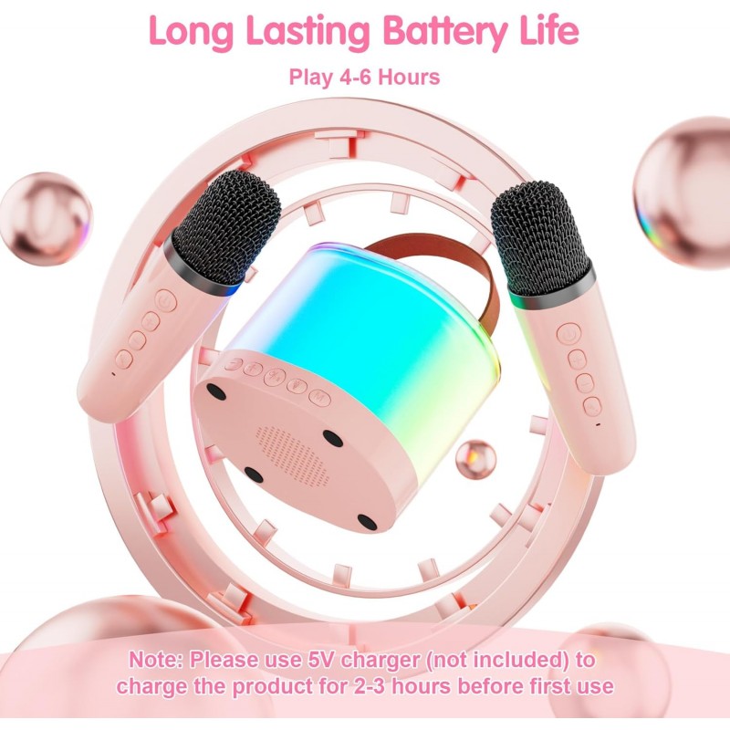 Ankuka Machine Karaoké Portable avec 2 Microphones sans Fil, Enceinte Bluetooth avec Effets Lumineux pour Enfants et Adultes,