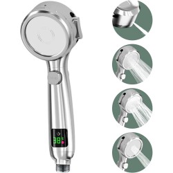 Tête de Douche Universelle, Têtes de Douche Haute Pression, Smart Water Saving Pulvérisateur Buse 4 Réglage de Vitesse Haute