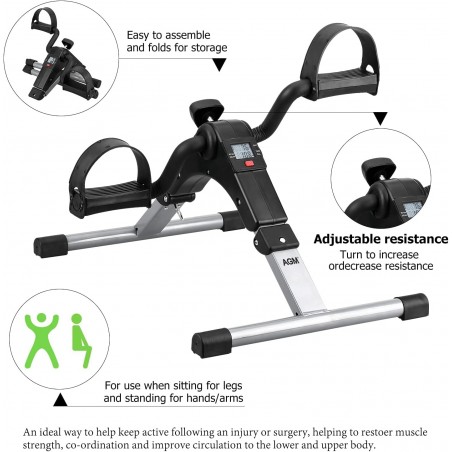 AGM Mini Vélo d'Appartement, Pédalier Pliable Pratique Léger Facile à Utiliser Ranger Pédaler Résistance Réglable écran LCD