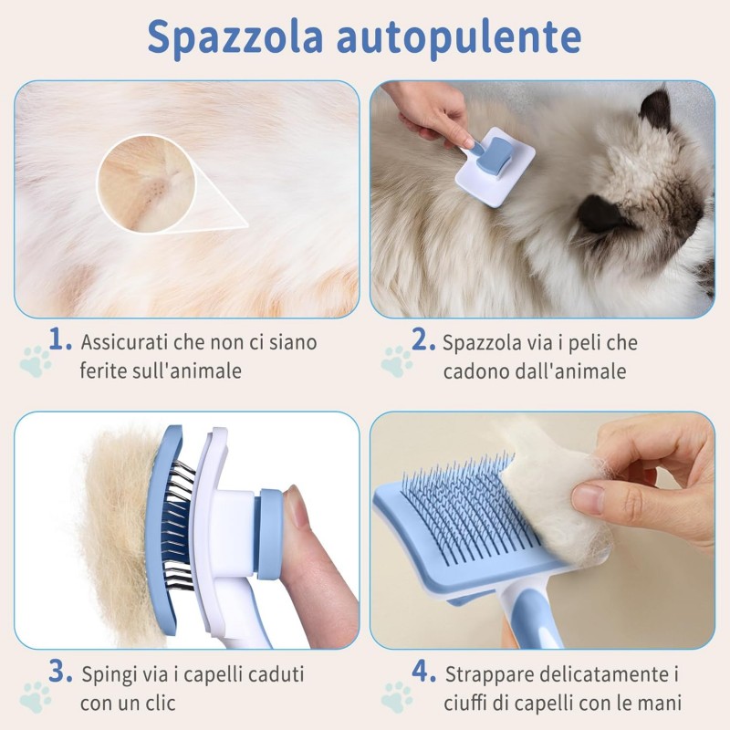 Vinabo Brosse Chat Chien,Brosse Chat Poil Long Brosse Auto-Nettoyage avec un Bouton pour Toilettage des Animaux de Compagnie,