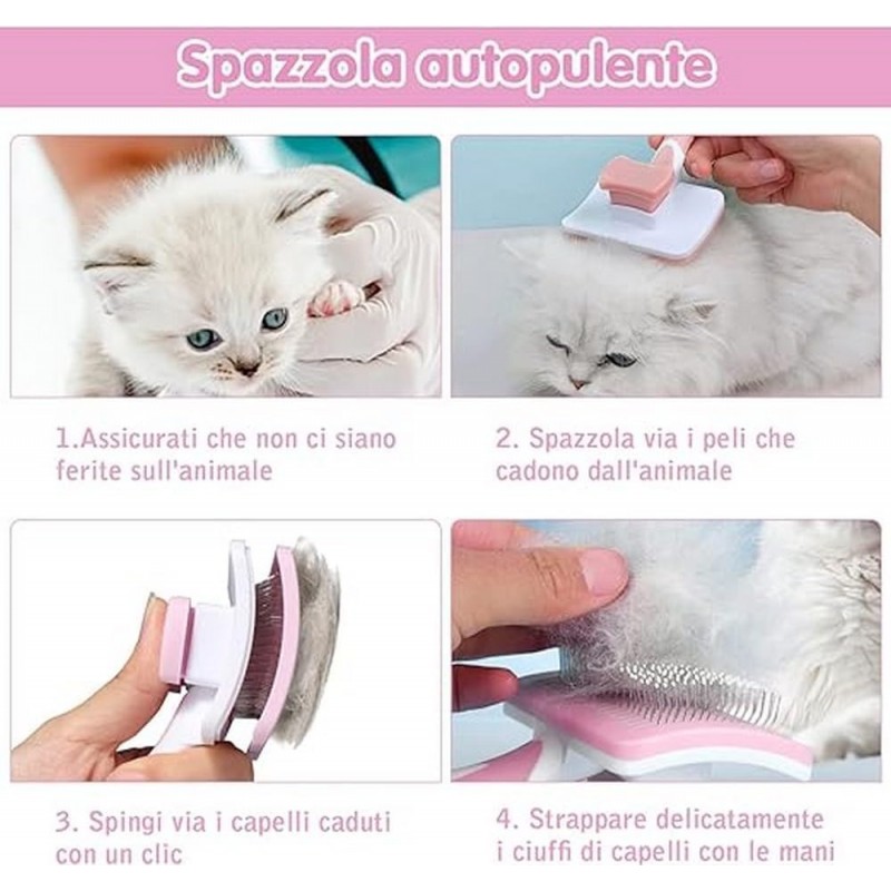 Vinabo Brosse Chat Chien,Brosse Chat Poil Long Brosse Auto-Nettoyage avec un Bouton pour Toilettage des Animaux de Compagnie,