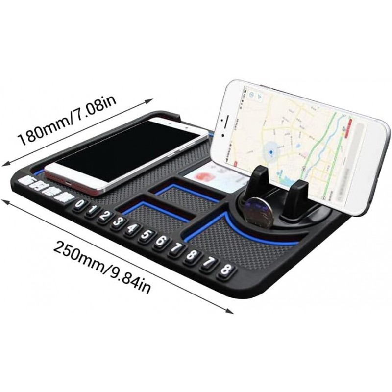 Plateau Tableau Bord Voiture, Tapis Antidérapant en Silicone, Tapis de Rangement pour Tableau de Bord, Support de Téléphone pour