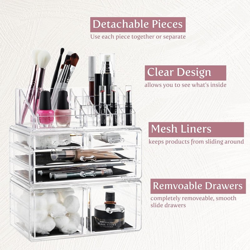 Masirs Clear Makeup Organizer - Acrylique Cosmétique Vanity Rangement Organisateurs pour Filles Dresser, Salle de bains, Bureau